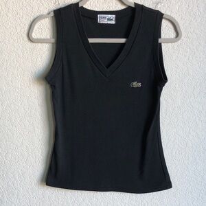 Lacoste Womens Vintage V Neck Tank Top Black